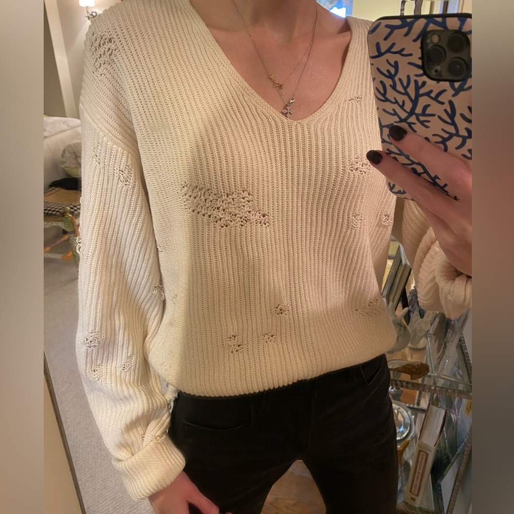 Helmut Lang Distressed Cream Sweater